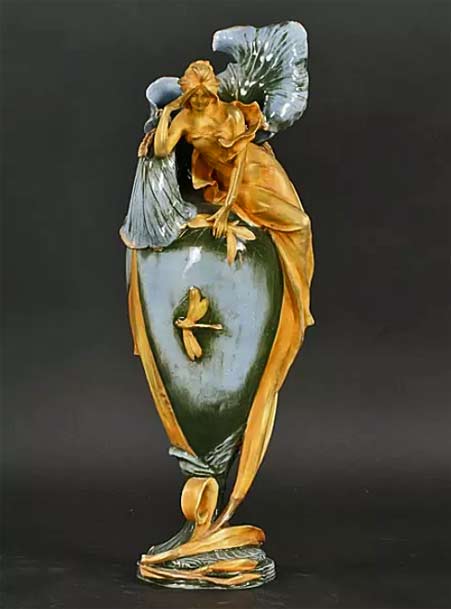 amphora-iris-vase ANTIQUE-AUSTRIAN-ART-NOUVEAU-Iris female figurine vase