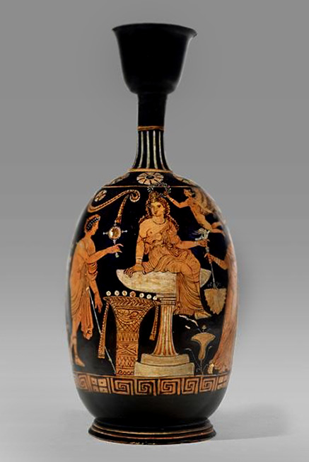 lekythos-with-aphrodite-and-eros-437x653 Apulian Red Figure Squat Lekythos with Aphrodite and Eros---4th-Century-BC