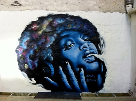 Street-art-by-zina Blue head mural art-by-Zina