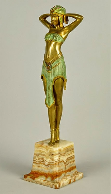 Art-Deco-sculpture-by-Demetre-H-Chiparus Art Deco Actinea Bronze and Ivory Figurine-(1925) by Demetre H Chiparus