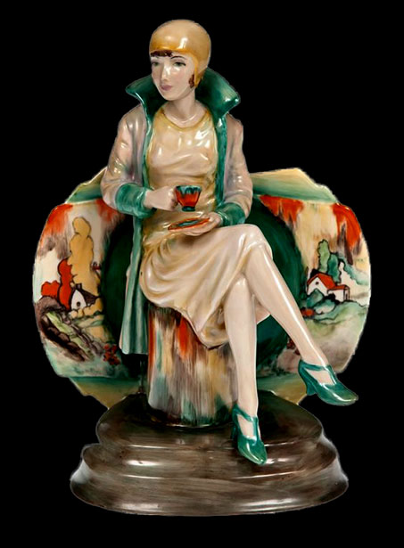 Art-Deco-'Afternoon-Tea-Clarice-Cliff-Colourway Art-Deco-'Afternoon-Tea seated lady -Clarice-Cliff-Colourway