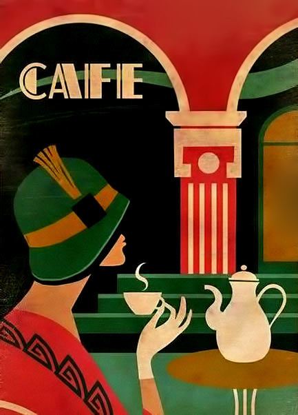 Art-Deco-coffee-poster-=- Art-Deco-coffee-cafe poster-Art Deco Cafe, illustration by Martin Wickstrom.