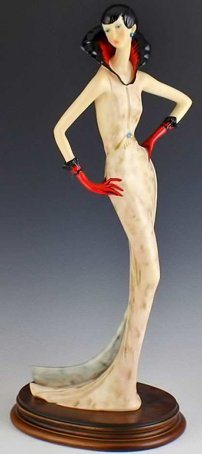 Art-Deco-fashion-figurine Art-Deco-fashion-figurine - posing model in cream dress and red gloves