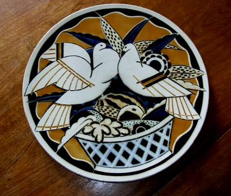 art-deco-french-wall-plaque Turtle Doves art deco French wall plaque-EG-Luneville