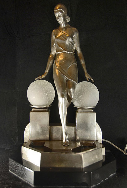Fayral-art-deco-lamp Art-Deco-silver-bronze-figurine-lamp-light-signed-Fayral