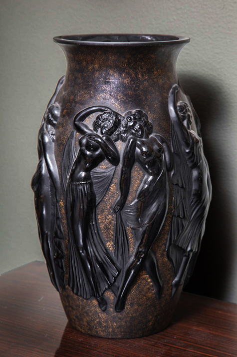 Art-Deco-Vase-by-Sabino Art-Deco-Vase-by-Sabino-14inches with dancing relief figures- PAUL STAMATI GALLERY
