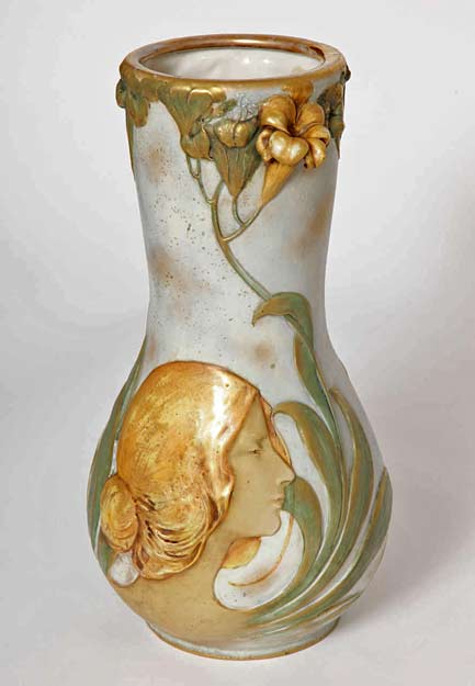 Amphora-Blow-Out-Portrait-Vase,-Austria Art-Nouveau-Amphora-Blow-Out-Portrait-Vase,-Austria,-1900
