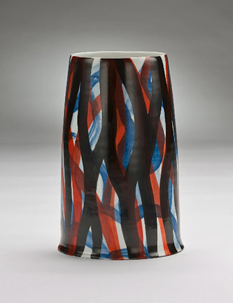 kevin-whit-ceramic-vase-457x594 Australian-Studio-Ceramic-Art---Skepsi-Gallery-----Kevin White - abstract patterned vase in black,red, blue and white