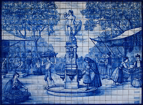 Azulejo-wall-panel-Funchal Azulejo_Mercado_Municipal_Funchal Leda and the Swan