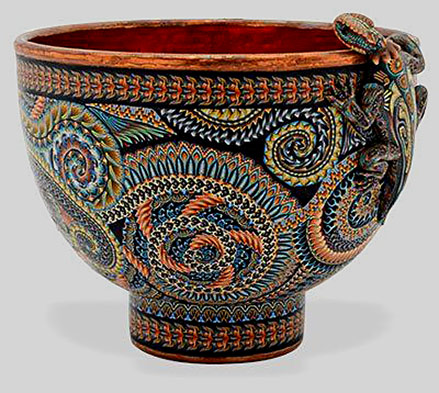 Bali's-Jon-Anderson--polymer-clay-art-metal-clay Bali-Jon-Anderson-polymer clay impressed on a copper bowl