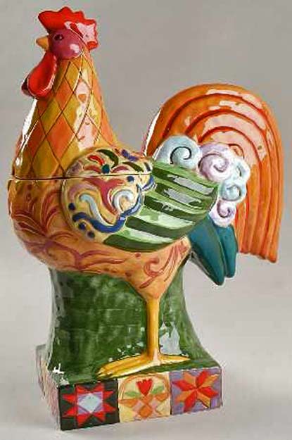 Barnyard-Rooster-Cookie-Jar Colorful Ceramic Rooster cookie Jar