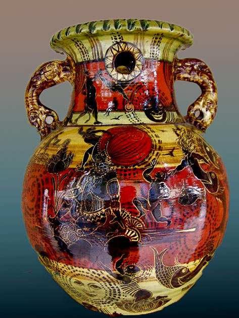 BARROCO-(Jacques-Massard-and-Richard-Tarone)-Small-ceramic-vase-with-figurative-decoration== Ocean frolic Barocco vase - under the ocean scene