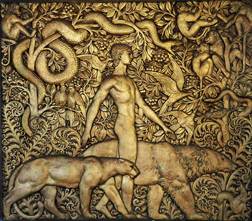 Bas-Relief-Raymond-Delamarre Bas Relief Mowgli Le Livre De Le Jungle 1927 Raymond Delamarre
