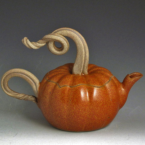 stonewre-john-bauman-475x475 John Bauman stoneware teapot pumpkin shape with curly handled lid