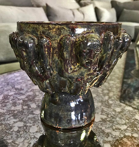 Beatrice-Wood-Luster-Glaze-chalice Beatrice Wood Luster Glaze Earthenware Pottery Chalice Cup with Figures