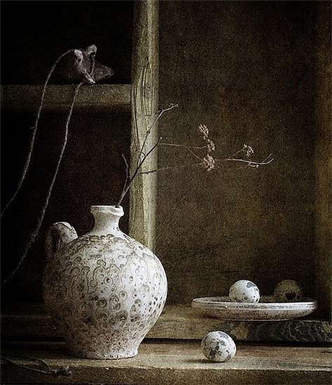Beauty-of-Artifacts---Author---Han-- Worn ceramic wares in a rustic setting