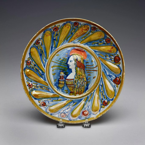 Majolica-Bella-Donna-plate Bella-donna-plate-with-representation-of-Mary-Magdalene,-1500-1550-Majolica-risdMuseum
