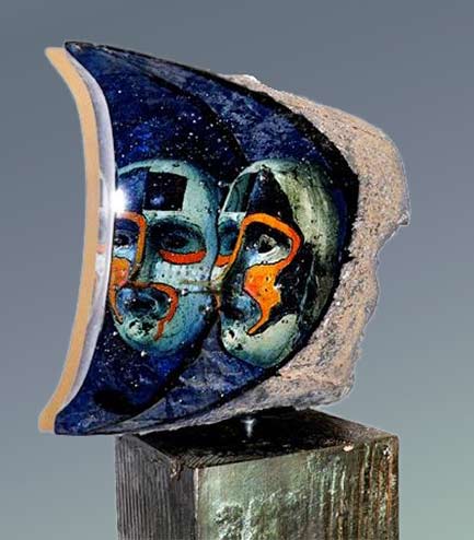 Bertil-Vallien-(Swedish),-Kosta-Boda,-Janus-Sand-Cast-Glass-Sculpture Bertil Vallien (Swedish), Kosta Boda, Janus glass sculpture