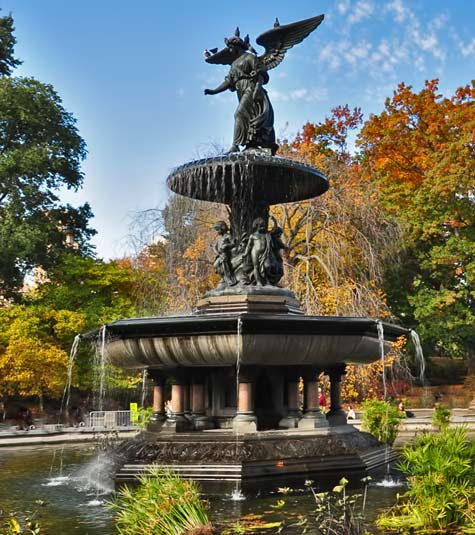 Bethesda-Fountain-in-Central-Park Bethesda-Fountain with an angel sculpture on its top, NY