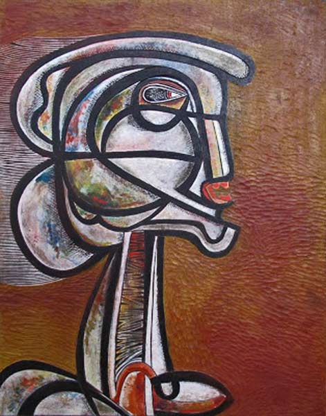 Cecil Skotnes-abstract-african-art black-and-white-head-bride by Cecil Skotnes woodcut art