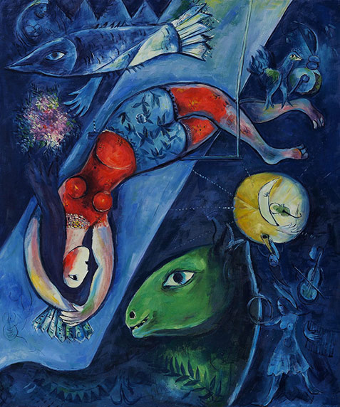 Blue-Circus-by-Marc-Chagall Blue-Circus-by-Marc-Chagall painting of trapeze artist
