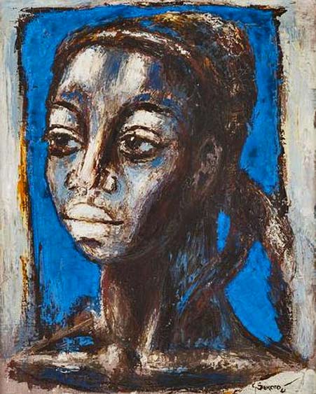 gerard-sekoto-south-african-art blue-head-1961-gerard-sekoto - painting of african woman