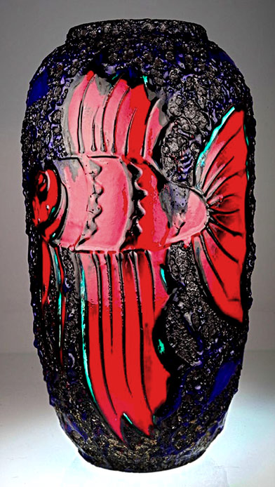 Bodenvase-Scheurich-546-52-fat-lava-Keramik-Vase-7 Bodenvase Scheurich 546-52 fat lava Keramik Vase with red fish