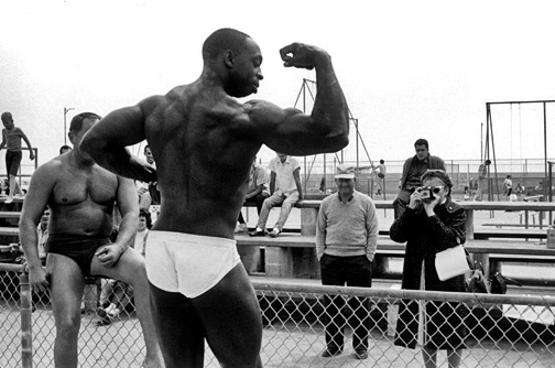 venice-body-builder-504x334 Body Builder in Venice, CA, Posing for a Woman with a Brownie Camera 1964