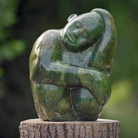 Boy-Dreaming-by-Sylvester-Mubayi Boy-Dreaming-by-Sylvester-Mubayi - Green stone sculpture