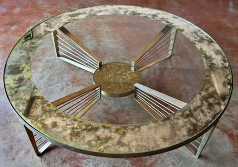 Coffee-Table-by-Arturo-Pani Bronze-and-Eglomise-Glass-Harp-Coffee-Table-by-Arturo-Pani,-Mexico,-1950s---House-Of-Blu-San-Diego