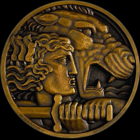 André-Lavrillier-and-Alfred-Janniot-medal-art-deco Bronze-commemorative-medal-by-André-Lavrillier-and-Alfred-Janniot,-1930.-Monument-to-the-children-of-Nice-killed-in-World-War-I