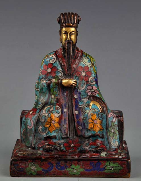 BRONZE-ENAMEL-MODEL-IN-FIGU seated Chinese priest sculpture figure in bronze with enamel