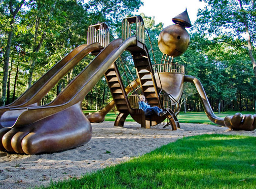 Tom-Otterness-bronze-park-sculpture bronze-playground-sculpture-'Playground'-by-artist-Tom-Otterness,Aspinwall-Riverfront-Park