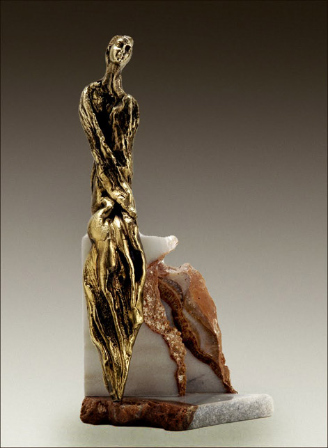 yiannis-nanouris-modern-sculpture-471x643 bronze figure seated on marble base Yiannis Nanouris