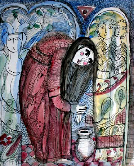 Byzantine-Lady-with-Pot---Adrain-Hill-Fine-Art Lydia Corbett - Byzantine Lady with Pot Adrain Hill Fine Art