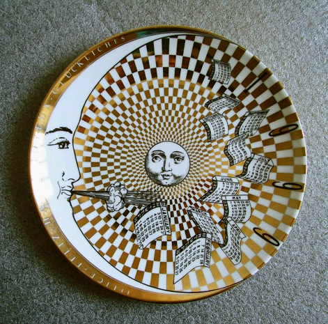 Calendar-plate-Piero-Fornasetti Ceramic Calendar-Plate-Piero-Fornasetti,-1999. in Gold, black and white