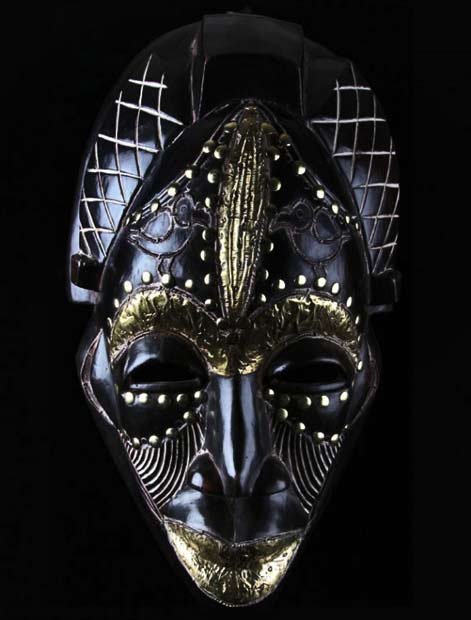 Tikar-mask-Cameroon Cameroon-black-wood-and-brass-Tikar-mask
