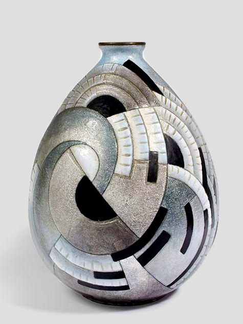 Camille-FAURE-1874---1956-VASE-MODEL-PRIMEROSE-Signed-C.Fauré-Limoges Camille-Faure cubist-deco vase-MODEL-PRIMEROSE-Signed-C.Fauré Limoges