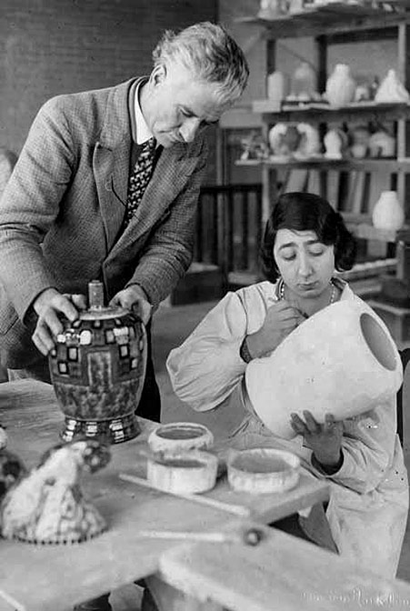 Camille-Tharaud-porcelaine-de-limoges Camille-Tharaud-with female pottery painter porcelaine-de-limoges