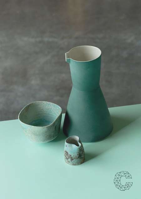 Carafe-by-Derek-Wilson,-Cafe-Ceramics-by-Jack-Doherty,-photo-by-Peter-Rowen Green carafe by Derek Wilson, Cafe Ceramics by Jack Doherty, photo by Peter Rowen