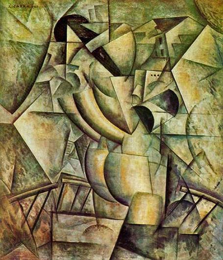 Carlo-Carra--Woman-on-the-Balcony-(1912) Carlo-Carra cubist abstract of a women on a balcony