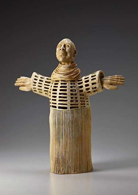 Carol-Holtzman-Fregoso-ceramic-figure Ceramic sculpture male figure with outstretched arms - Carol-Holtzman-Fregoso