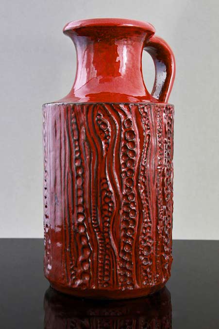 Carstens-luxus-range-handled-vase--reptile-design-by-Dieter-Peter--ca-1970 Carstens red luxus range handled vase reptile design by Dieter Peter ca 1970