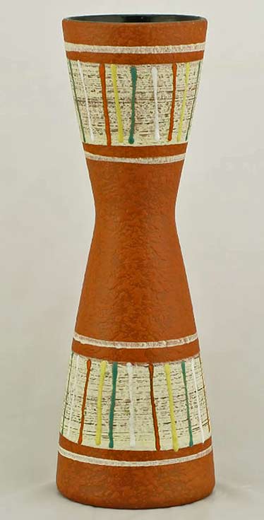 Carstens-Tönnieshof-Polychrome-Glazed-Relief-Pottery-Vase Mid Century Carstens-Tönnieshof waisted vase
