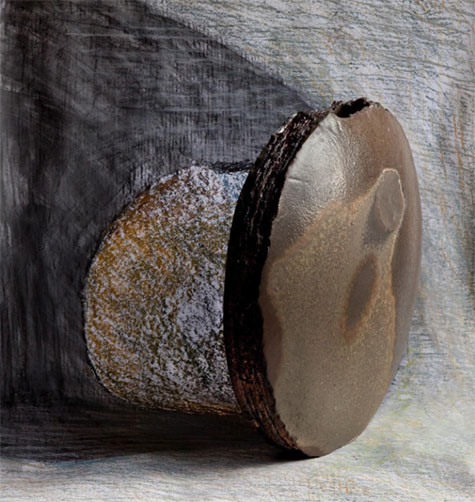 Catherine-White-ceramic-moon-vessel Catherine-White---2008-Winter-Solstice---Moon-Vase on hand paintd paper