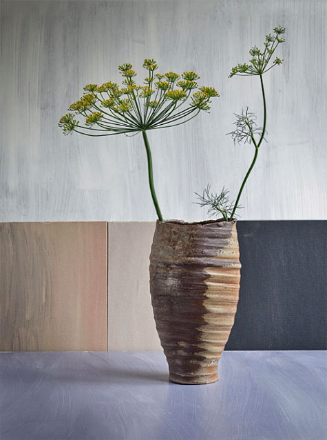 Catherine-White-vase-and-flora Catherine-White---2009-Summer-Solstice-Horizontally Ribbed-Vase