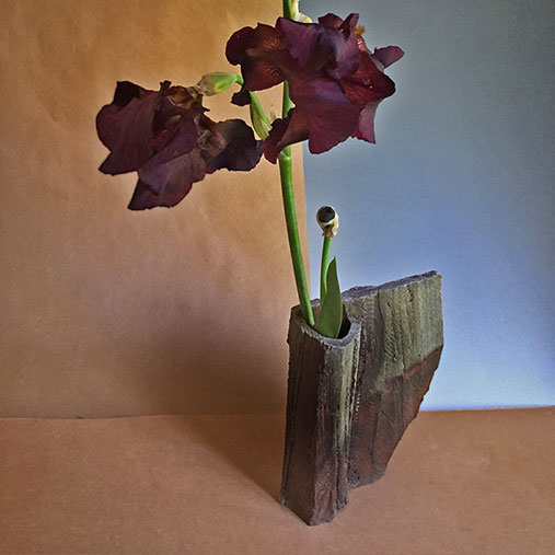 catherine-white-ceramic-vase Catherine- White----Bearded-iris-in-rockscape-vase
