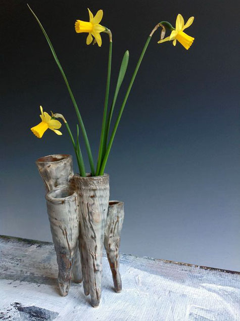 Catherine-White-ceramic-artist Catherine White - daffodils in ceramic contemporary vase