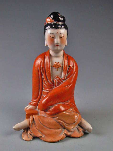 Buddha-figurine-sculpture red robed ceramic-Buddha-figurine-sculpture