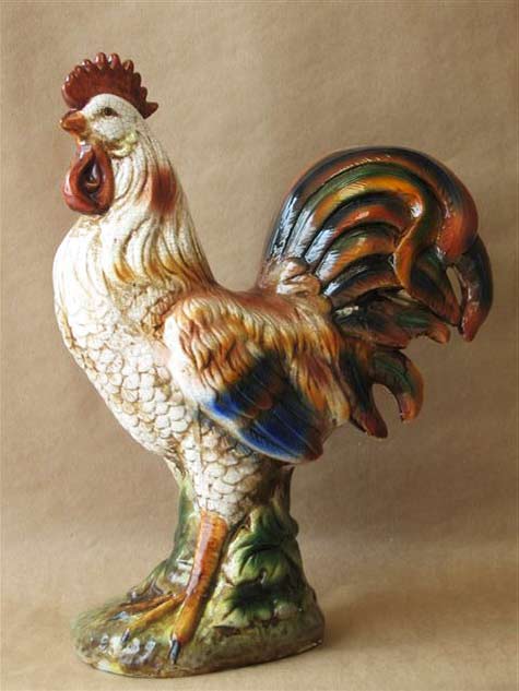 Ceramic-rooster-strut Majestic cockerel ceramic figural sculpture